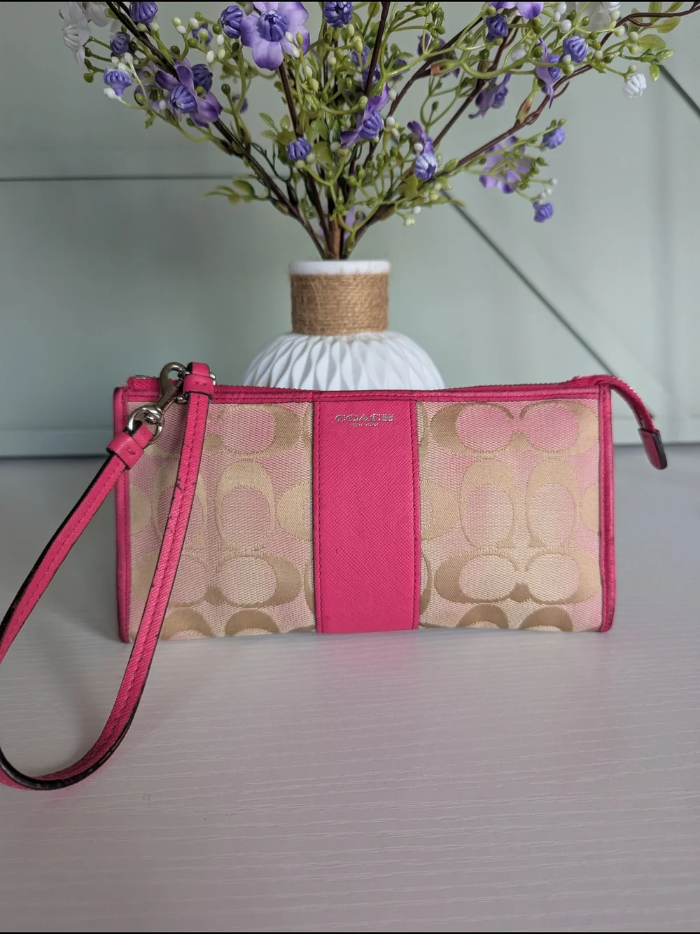 Coach Pink Signature Canvas Wristlet